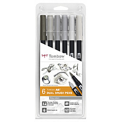 Tombow Dual Brush ABT (Set of 6) - Gray colors