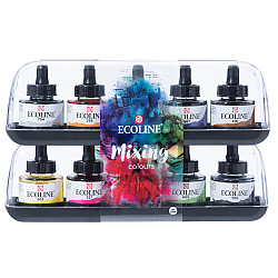  Talens Ecoline Liquid Watercolour Ink Bottle - 30 ml - Mixing Colours - Set of 10
