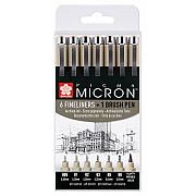 Sakura Pigma Micron Fineliner - Zwart - Set van 6 met GRATIS Brush Pen