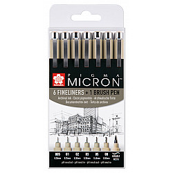 Sakura Pigma Micron Fineliner - Black - Set of 6 with FREE Brush Pen