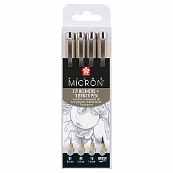 Sakura Pigma Micron Fineliner - Light Cool Gray Edition - Set of 3 + Brush