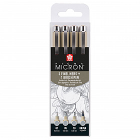 Sakura Pigma Micron Fineliner - Light Cool Gray Edition - Set van 3 + Brush