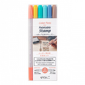 Midori Color Pen Set voor Pre-Inked / Paintable Stamp - Happy (Set van 6)