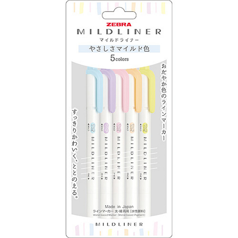 Zebra Mildliner Double-Sided Highlighter - Fine / Bold - 5 Gentle Color Set