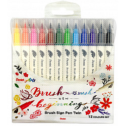 Pentel Brush Sign Pen Twin - Set van 12