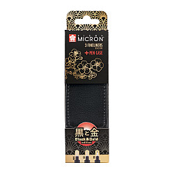 Sakura Pigma Micron Fineliner - Black & Gold Edition - Set of 3 with Pen Case