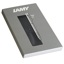 LAMY Logo Twin Pen - Ballpoint & Mechanical Pencil - Silver - Giftset with Leather Case