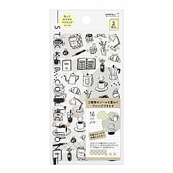 Midori Diary Stickers - Two Sheets - Monotone Café