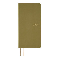 * Hobonichi Weeks 2024 Book - Leather: Olive Green (April Start / Japanese / Wallet Size)
