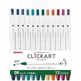 Zebra Clickart Retractable Viltstift Marker Pen - Donkere Kleuren - 0.6 mm - Set van 10