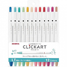 Zebra Clickart Retractable Viltstift Marker Pen - Lichte Kleuren - 0.6 mm - Set van 10