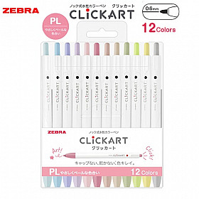Zebra Clickart Retractable Viltstift Marker Pen - Pastel Kleuren - 0.6 mm - Set van 10