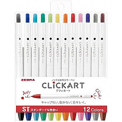 Zebra Clickart Retractable Viltstift Marker Pen - Standaard Kleuren - 0.6 mm - Set van 10