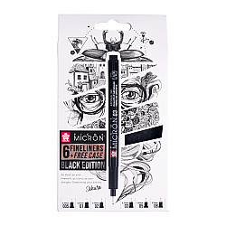 Sakura Pigma Micron Fineliner - Black Edition - Set van 6 met GRATIS etui