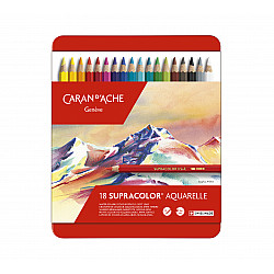 Caran d'Ache Supracolor Aquarelle Kleurpotloden - Metalen Bewaardoos - Set van 18