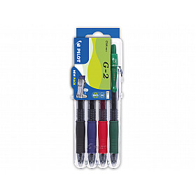 Pilot G2 7 Gel Inkt Pen - Set van 4 Basis Kleuren met Set 2 Go houder