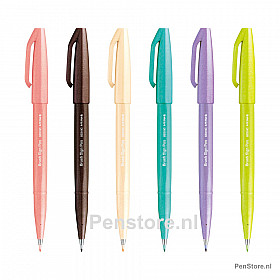 Pentel Touch Brush Sign Pen SES15C - 2023 Nieuwe Kleuren - Set van 6