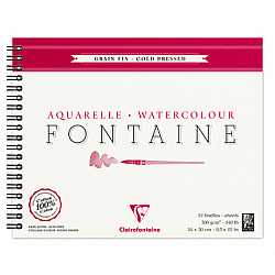 Clairefontaine Fontaine Watercolour Paper Spiral Bloc - 24 x 30 cm - 300g paper - 12 sheets