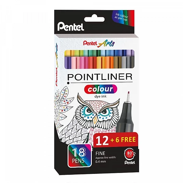 Pentel Pointliner Colour fineliner set 0.4 mm met 18 kleuren